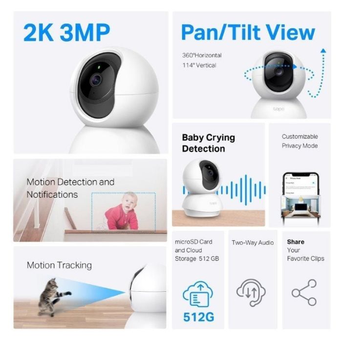 Câmara de Vigilância Interior TP-Link Tapo TC71 Pan/Tilt Home Security 2K WiFi 360 - Image 3